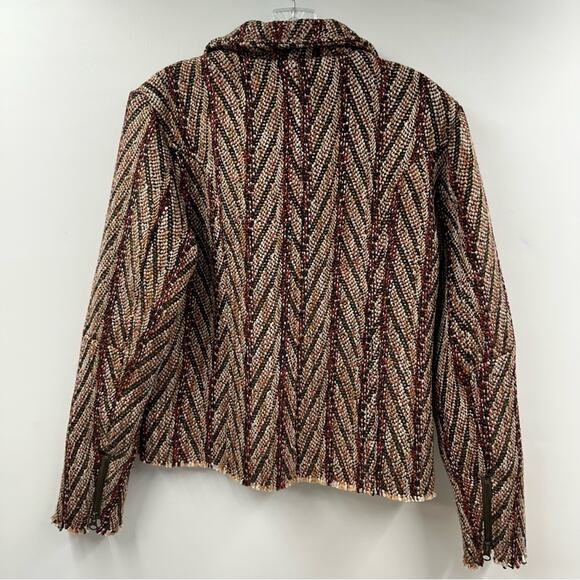 Bob Timberlake Womens Wool Blend Jacquard Tweed Moto Jacket Coat Size L - Picture 6 of 11